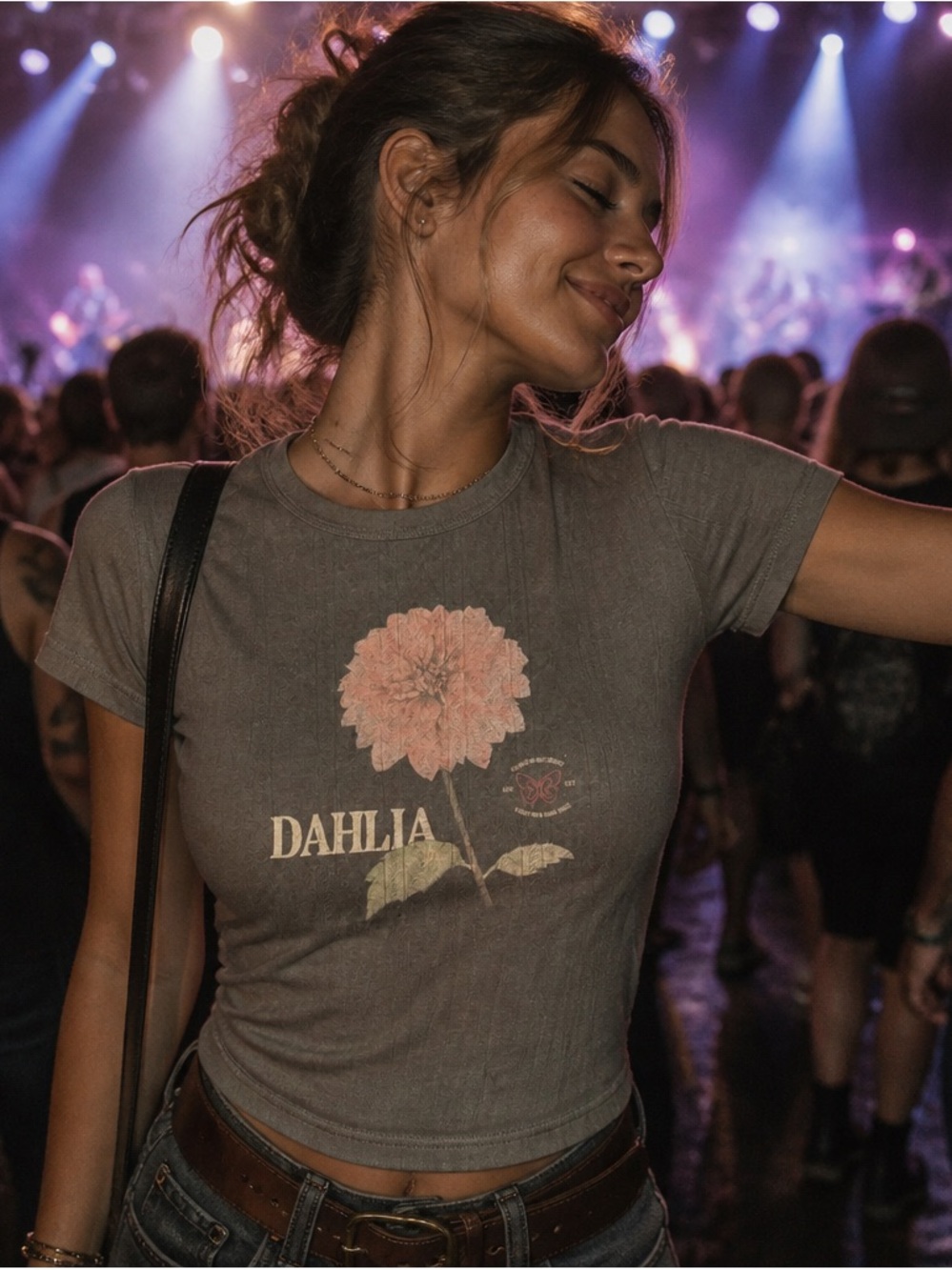 American Eagle Dahlia Graphic Tee XS Heather Black Floral Top GUC